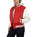Red/White Small Women's Hooded Varsity Jacket w/ Detachable Hood